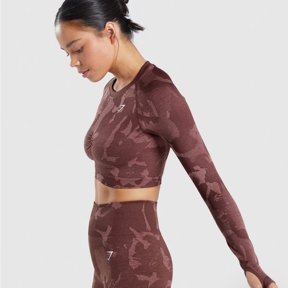 gymshark adapt camo seamless long sleeve crop top medium - Picture 3 of 11